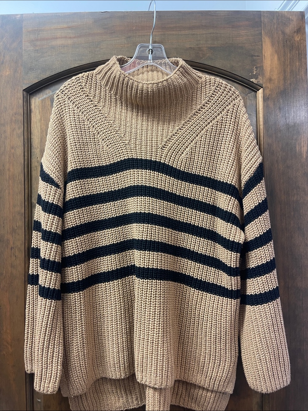 Old Navy Chunky Turtleneck Striped Knit Sweater - Camel & Black
